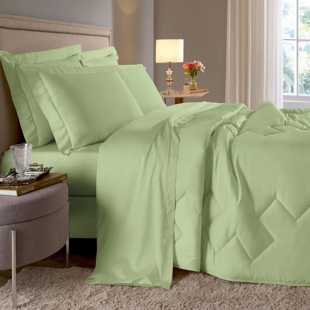 JOGO DE CAMA CASAL 400 FIOS ELEGANCE - VERDE CLARO